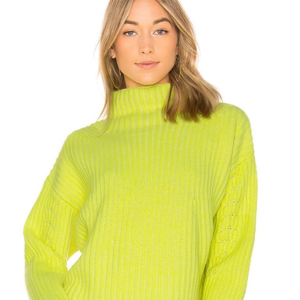 Diane von Furstenberg neon yellow cropped cashmere sweater size P